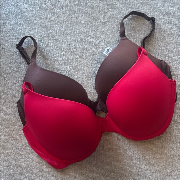 Victoria's Secret Other - Victoria’s Secret PINK Push-Up Bras Bundle 36D | Wear Everywhere | Red & Brown